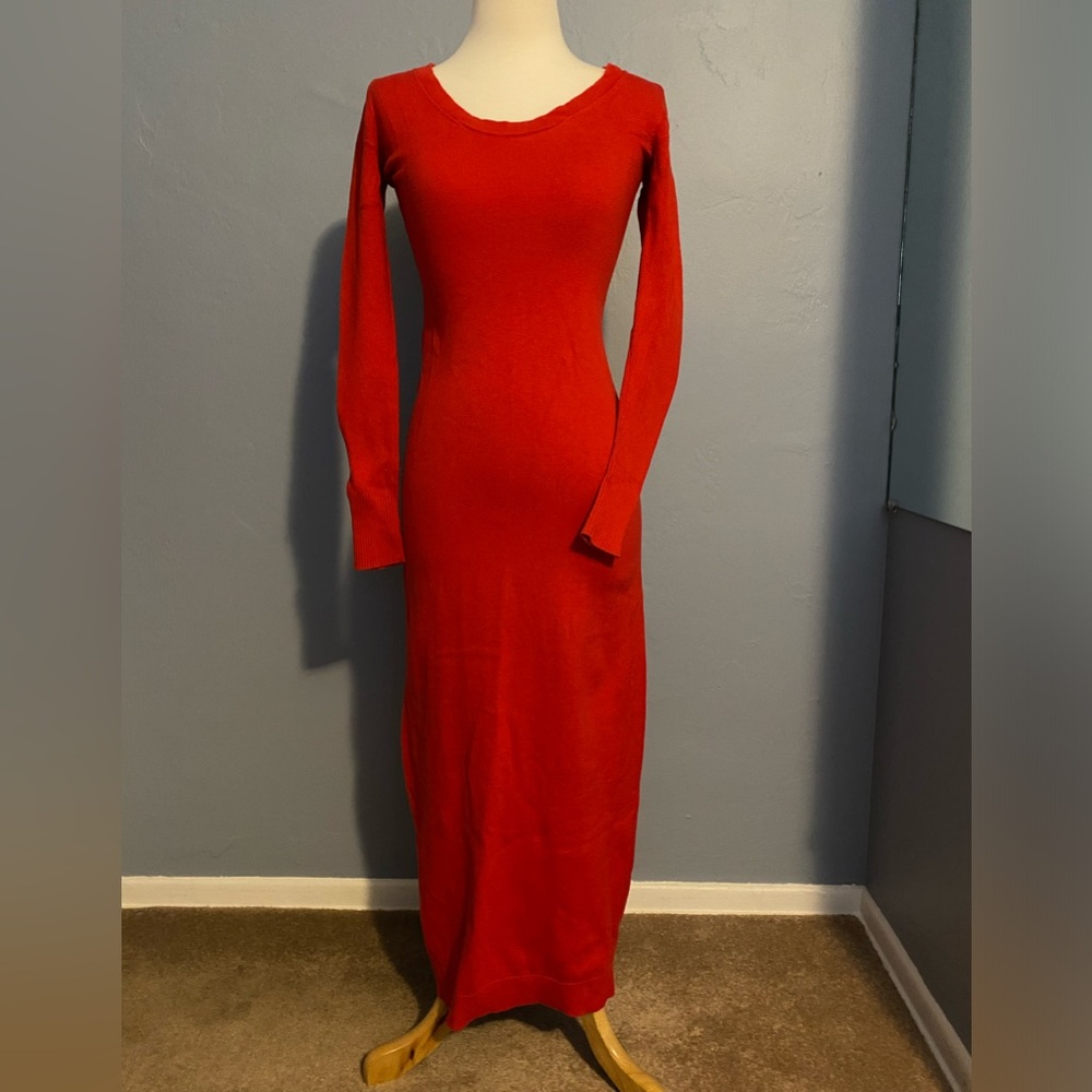 Red long sleeve sweater dress